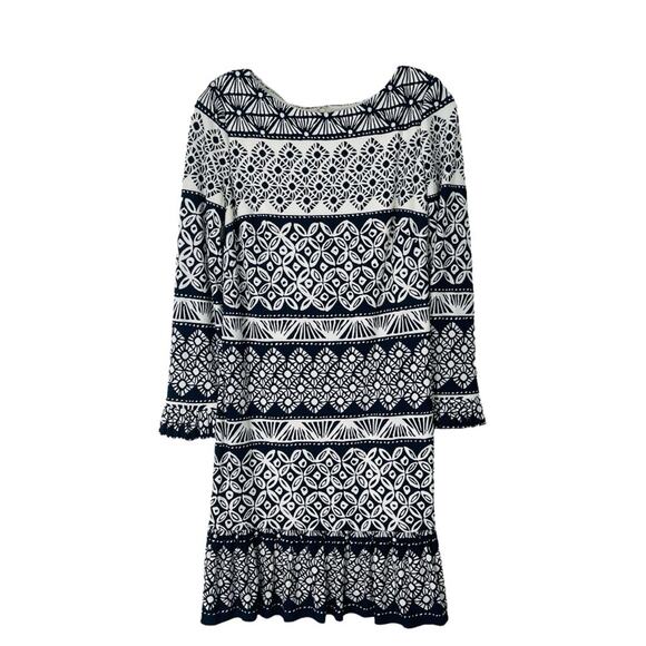 Eliza J Dresses & Skirts - Eliza J blue white abstract preppy ruffle coastal office stretchy dress 6